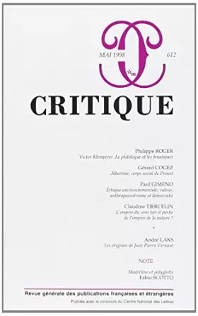 Couverture du produit · Revue Critique, numéro 612