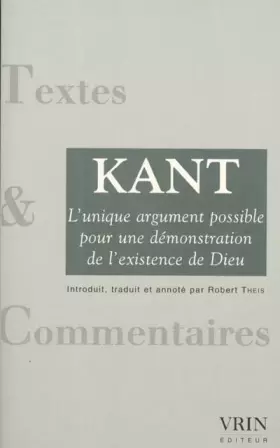 Couverture du produit · L'unique argument possible d'une demonstration de l'existence de dieu