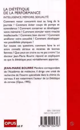 Couverture du produit · LA DIETETIQUE DE LA PERFORMANCE. Intelligence, mémoire, sexualité