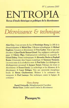 Couverture du produit · Entropia, N° 3, automne 2007 : Décroissance & technique