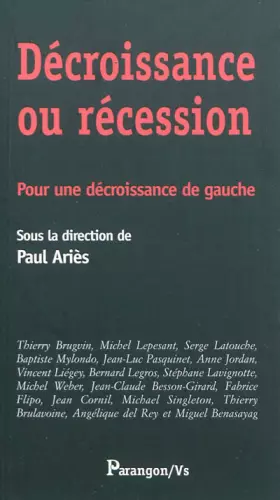 Couverture du produit · Décroissance ou récession: Pour une décroissance de gauche