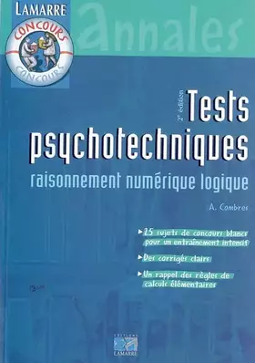 Couverture du produit · Tests psycho-techniques : Raisonnement numérique logique