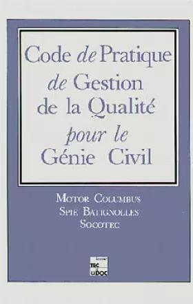 Couverture du produit · Code de Pratique de Gestion de la Qualité pour le Génie Civil