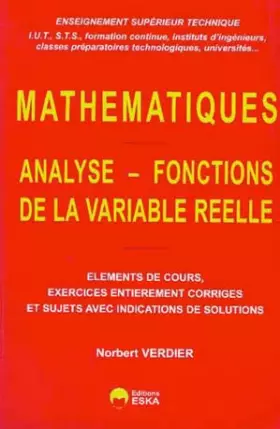 Couverture du produit · Mathématiques : analyse, fonctions de la variable réelle, tome 1