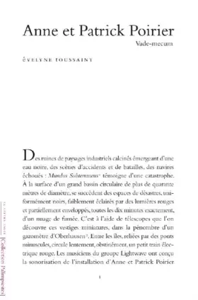 Couverture du produit · Anne et Patrick Poirier : Vade-mecum