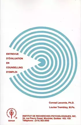 Couverture du produit · Entrevue d'évaluation en counselling d'emploi