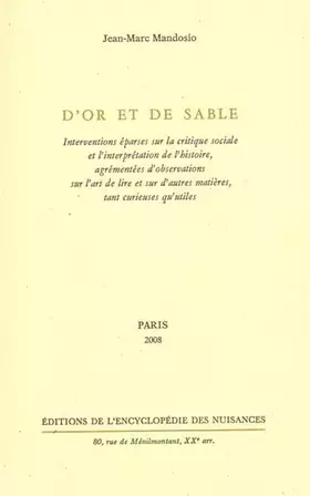 Couverture du produit · D'or et de sable