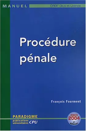 Couverture du produit · Procédure pénale
