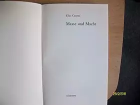 Couverture du produit · Masse und Macht. Essay