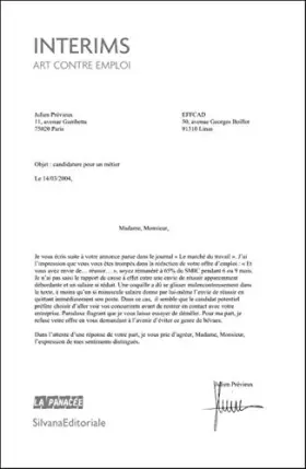 Couverture du produit · La panacée #1 : Intérims art contre emploi