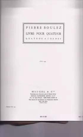 Couverture du produit · Pierre boulez: livre pour quatuor (ph149) (quartet-strings)