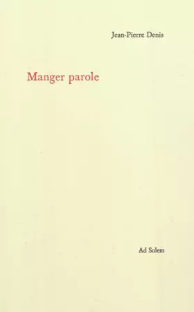 Couverture du produit · Manger parole