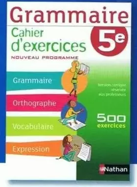 Couverture du produit · grammaire 5ème cahier d'aexercices